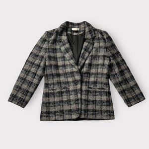 Pendleton preppy dark academia black/grey plaid tweed 100% wool oversized blazer